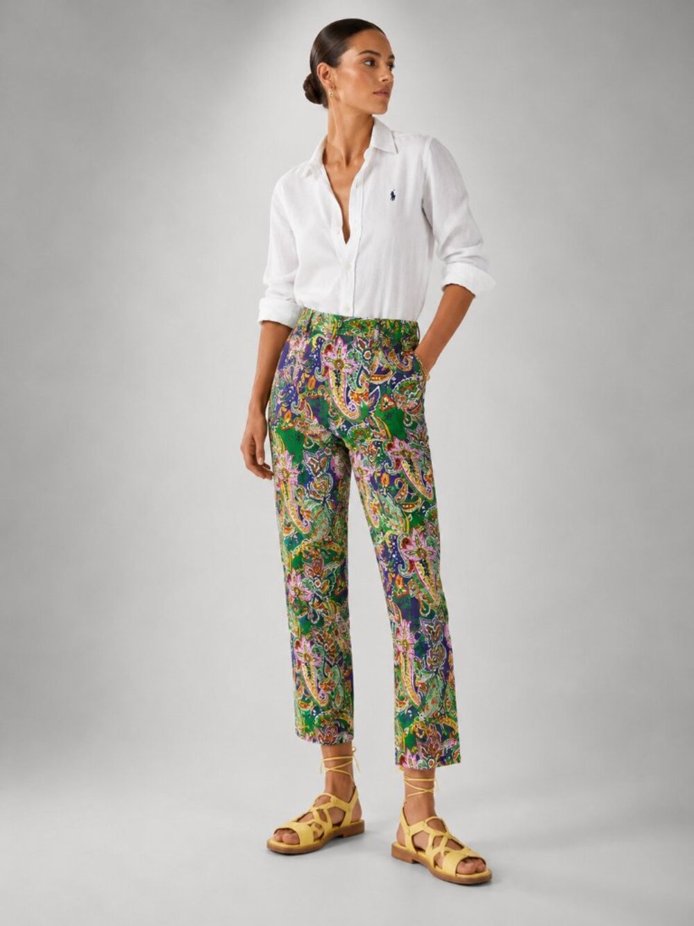 Ralph Lauren Green Multi Paisley Cropped Pants